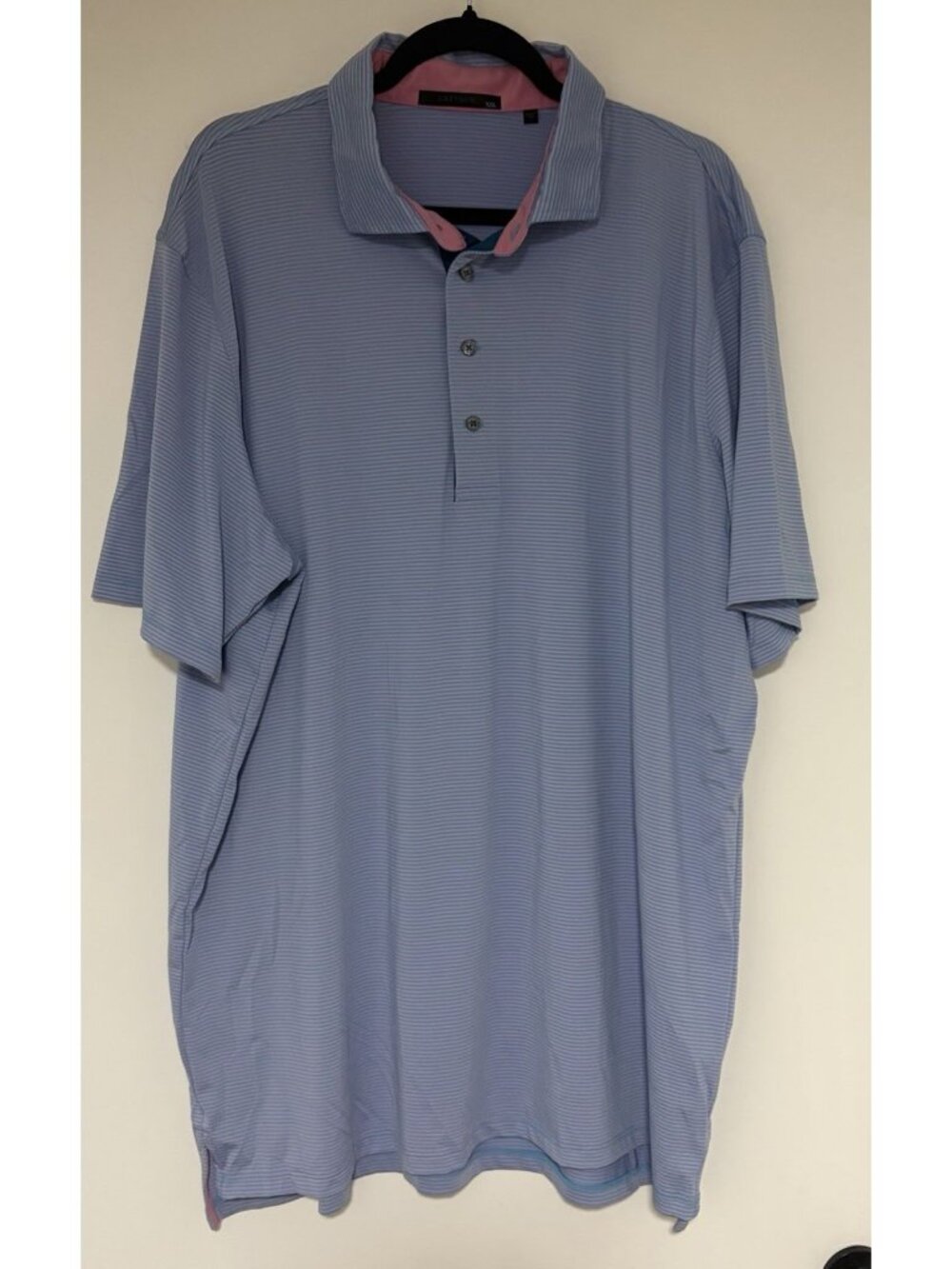 Greyson Men’s Blue And Pink Striped Golf Polo Shirt Size XXL NWOT